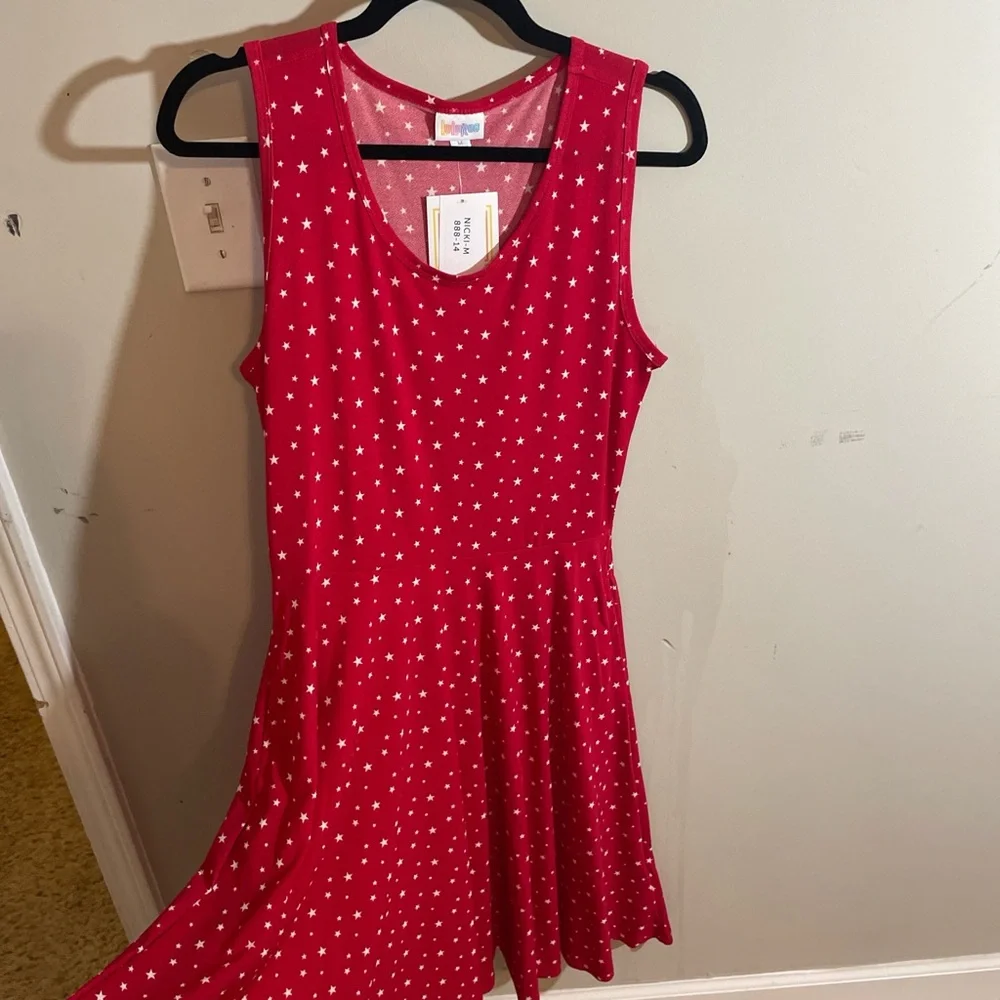 LuLaRoe Red Star Pattern Dress - Picture 1 of 6